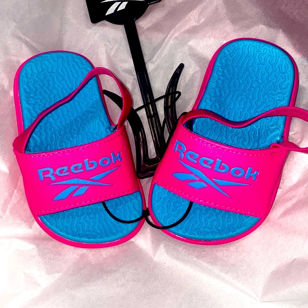Reebok  neon Barbie pink & turquoise kids sandals